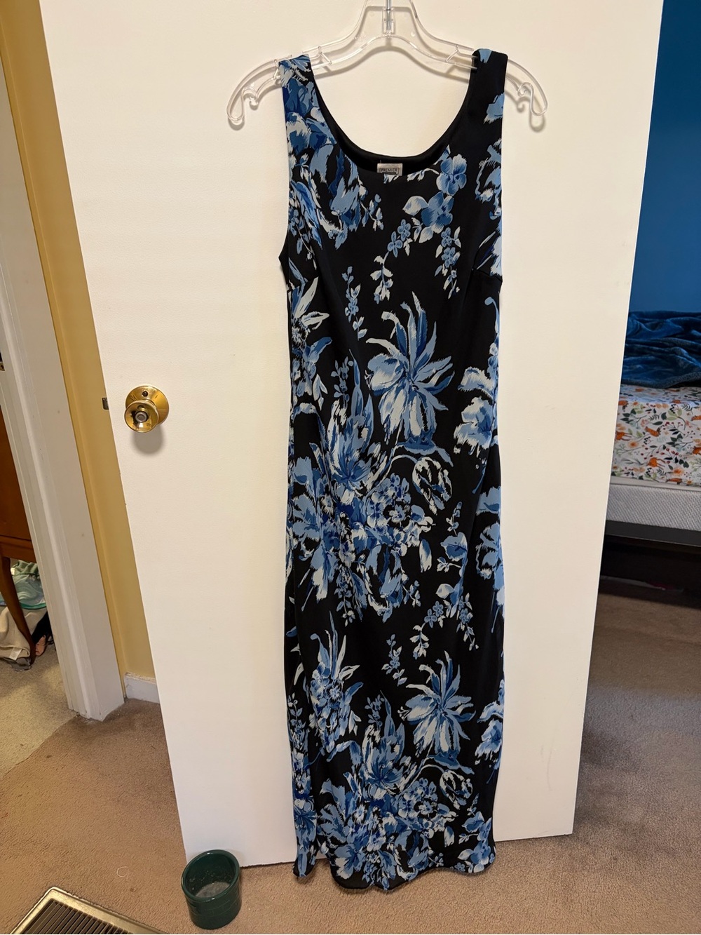 Preview International Black Maxi Dress with Blue Floral Print